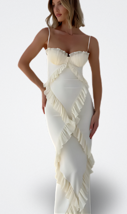 Aura Vestido Satinado con Volantes
