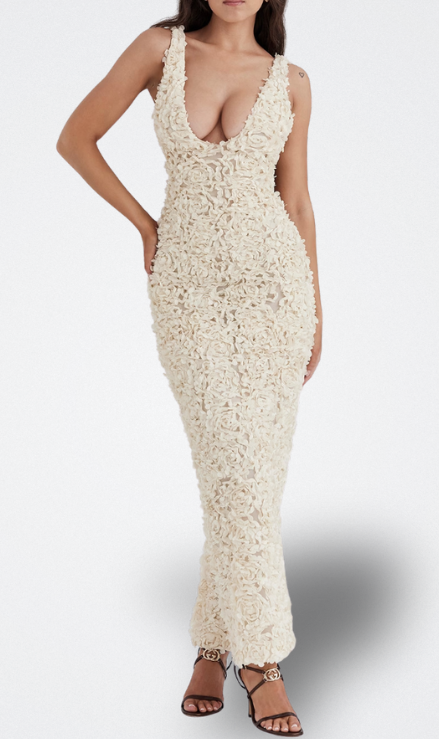 Liore | Vestido Largo con Relieve Floral