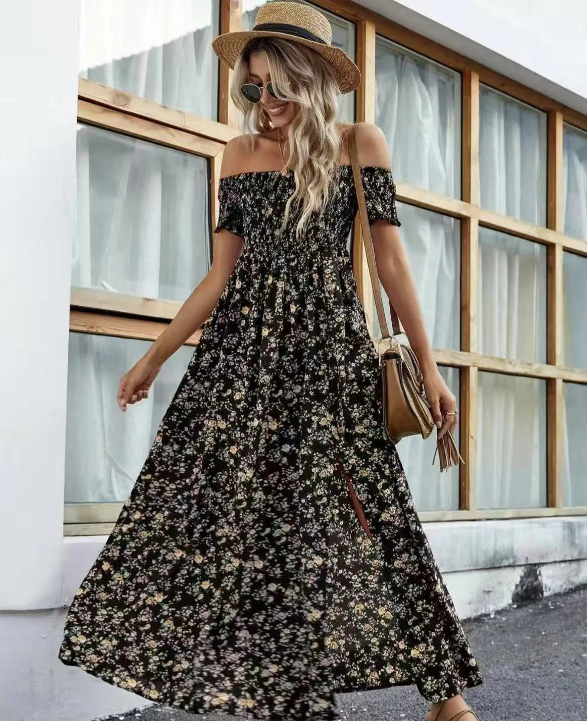 Luz Vestido Bohemio con Hombros Descubiertos