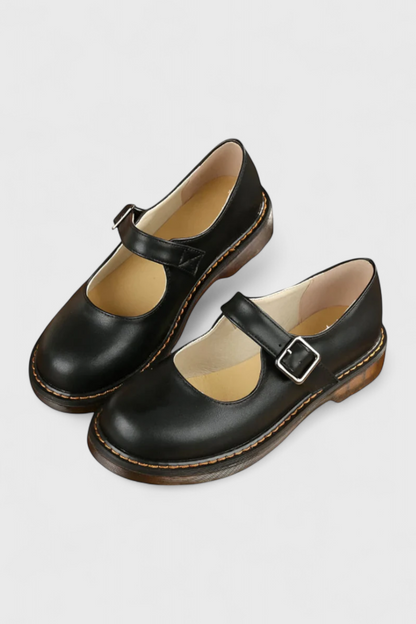 Blanca Zapatos Mary Jane Vintage con Correa y Suela de Confort