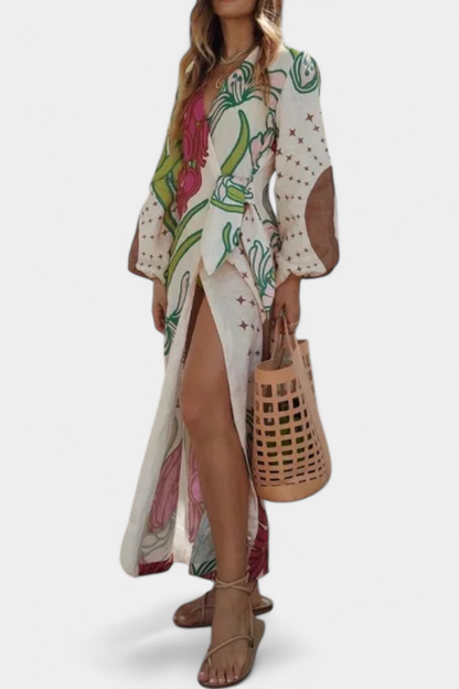 Fana Vestido Cruzado Estampado Floral con Lazo a la Cintura