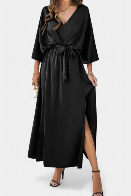 Milly Vestido Elegante con Abertura y Lazo