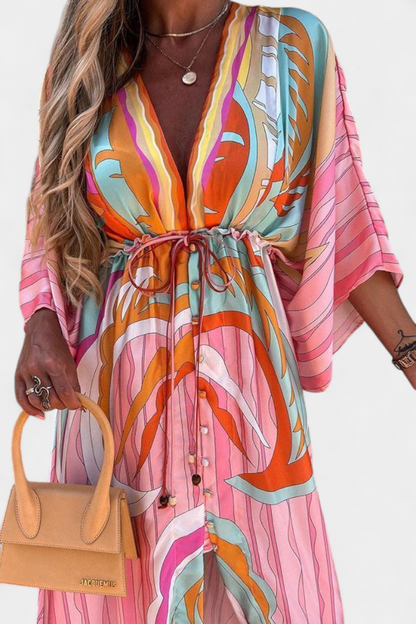 Joelle Vestido Suave Arcoíris con Manga Murciélago