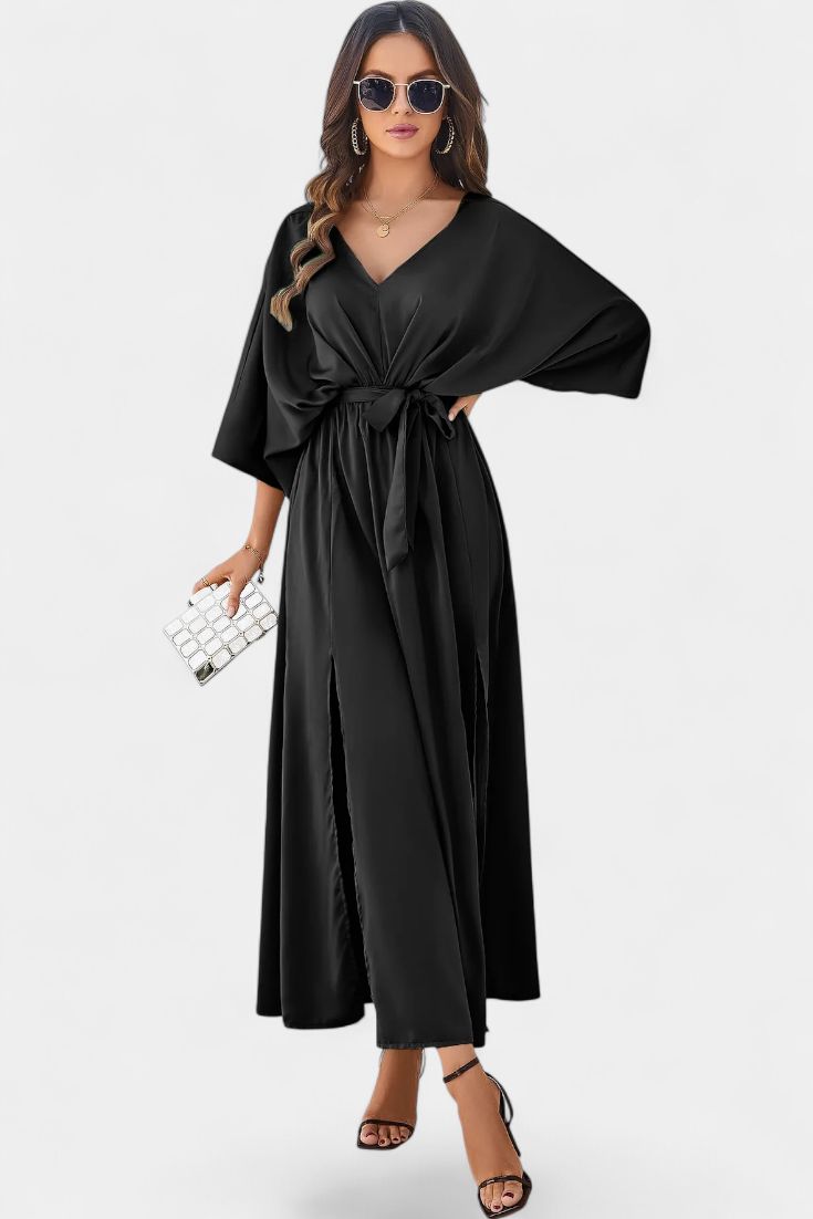 Milly Vestido Elegante con Abertura y Lazo