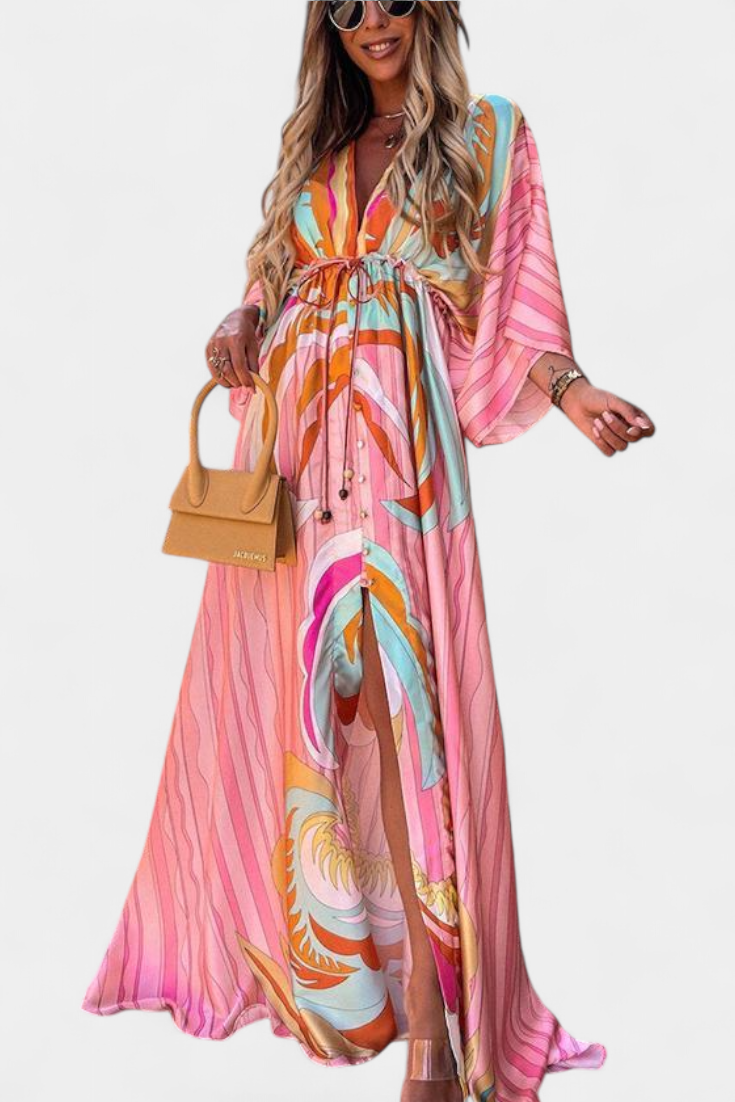 Joelle Vestido Suave Arcoíris con Manga Murciélago