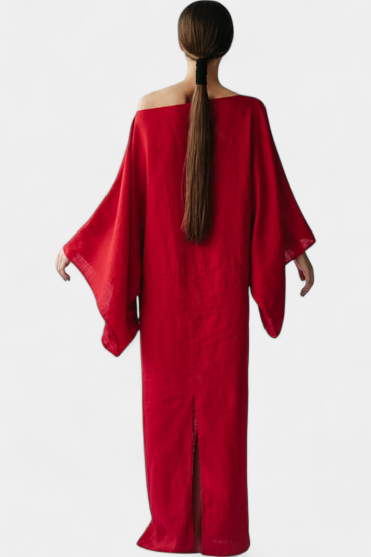 Kamilia Vestido Kimono de Lino Carmesí