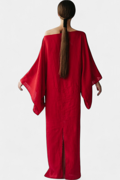 Kamilia Vestido Kimono de Lino Carmesí