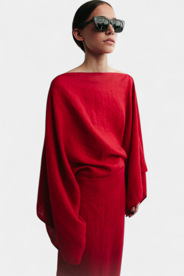 Kamilia Vestido Kimono de Lino Carmesí