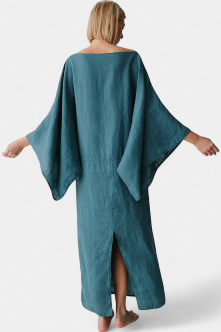 Kamilia Vestido Kimono de Lino Carmesí