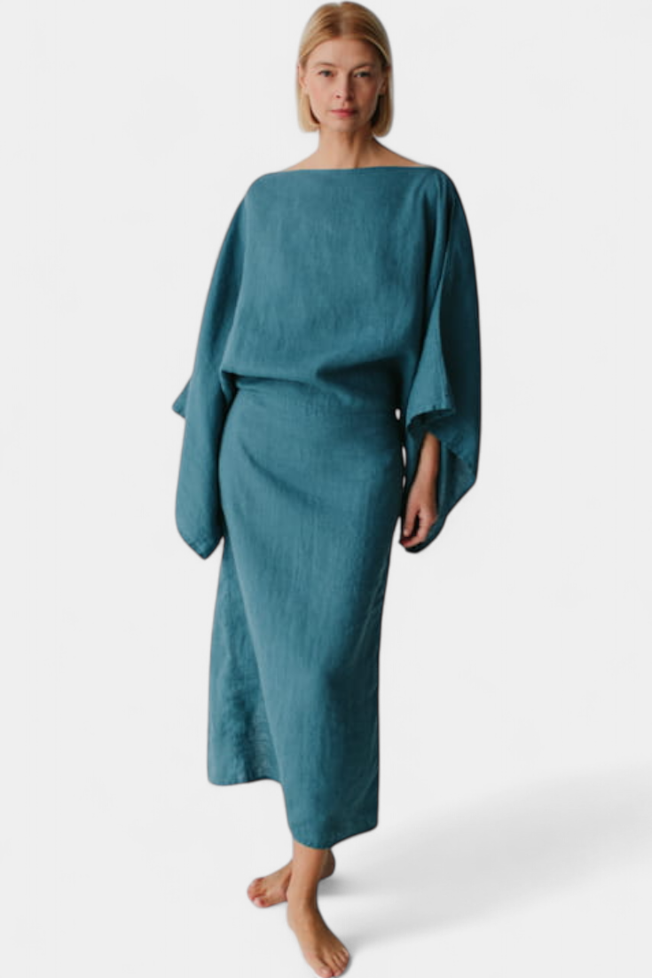 Kamilia Vestido Kimono de Lino Carmesí