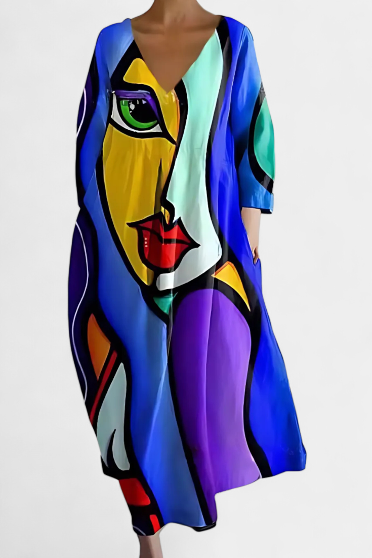 Anne Vestido Largo Colorido con Escote en V