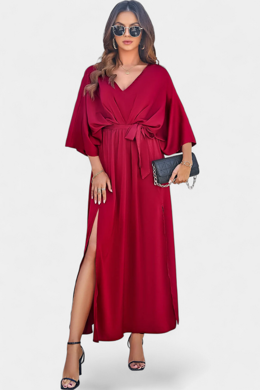 Milly Vestido Elegante con Abertura y Lazo