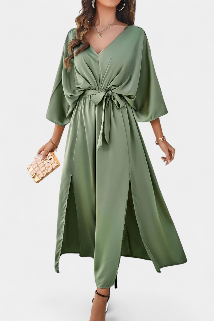 Milly Vestido Elegante con Abertura y Lazo