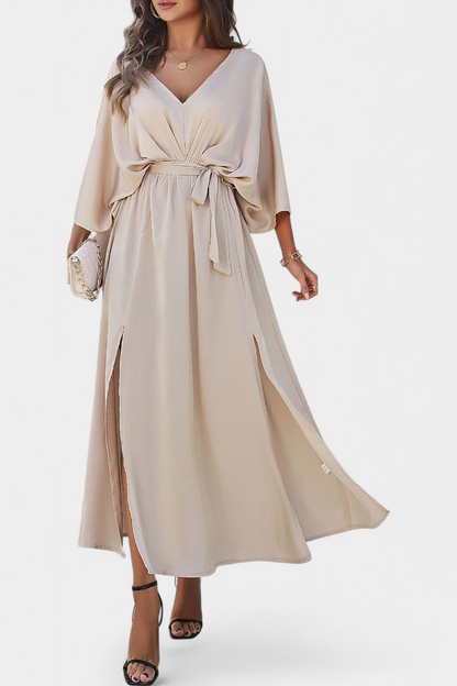 Milly Vestido Elegante con Abertura y Lazo