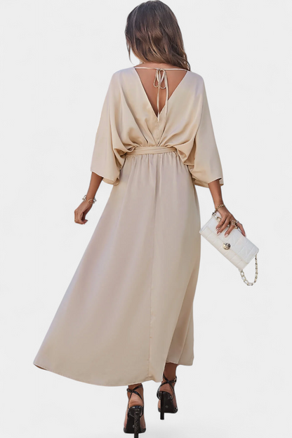 Milly Vestido Elegante con Abertura y Lazo